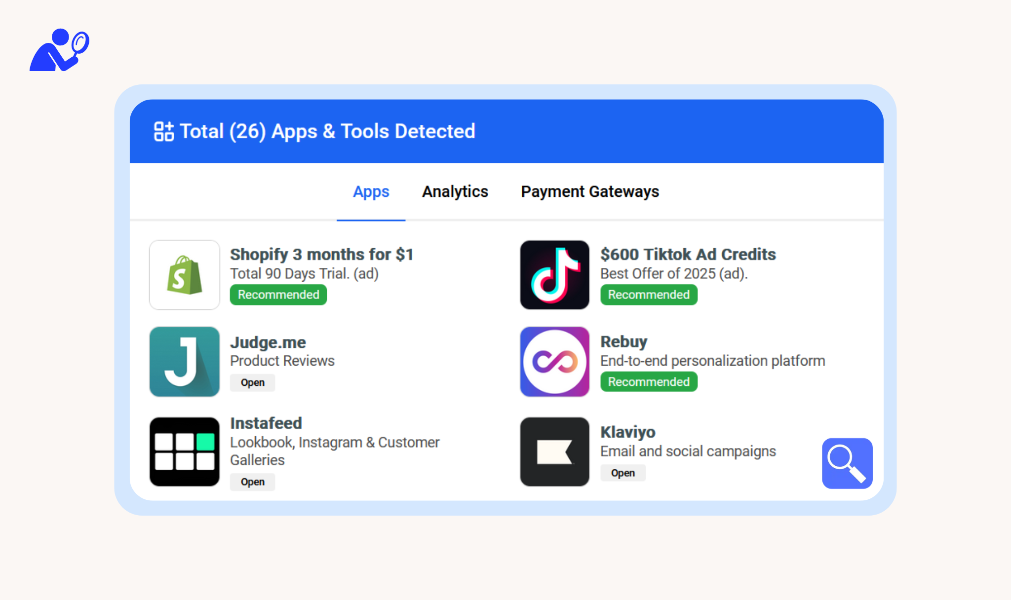 Shopify App Detector Result